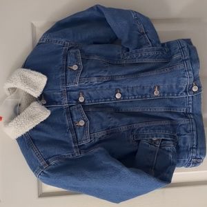 Old Navy Jean Jacket with Sherpa lining, LG, medium wash